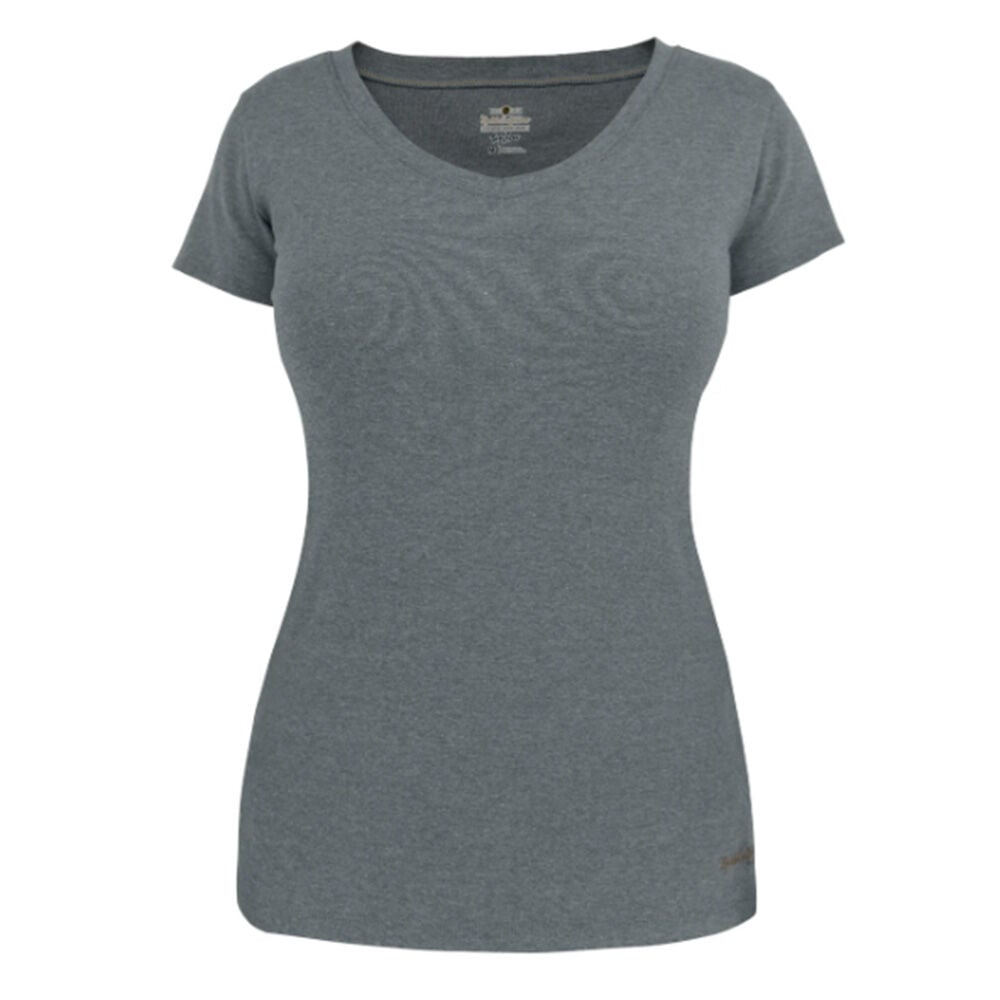 image of Women's Short Sleeve V-Neck- Tug-Free, Charcoal Heather
