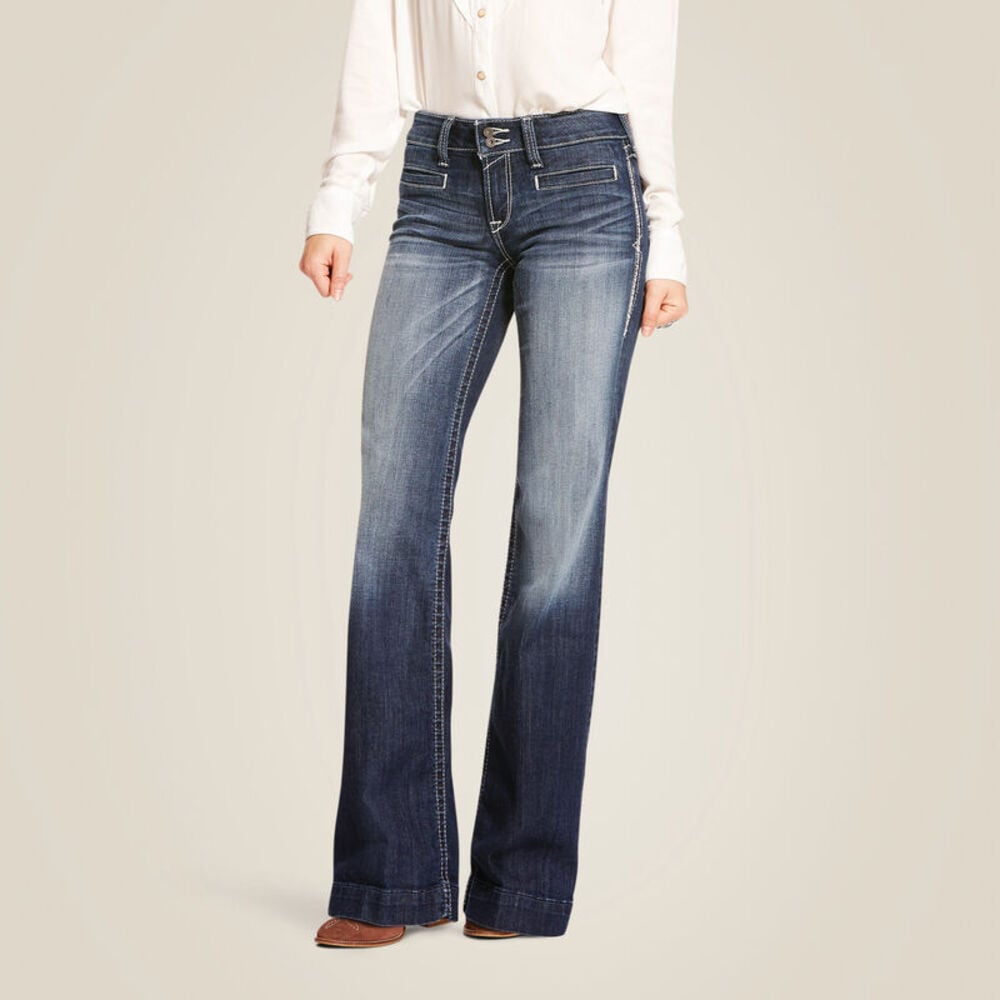 image of Women's Trouser Mid Rise Stretch Entwined Wide Leg Jean