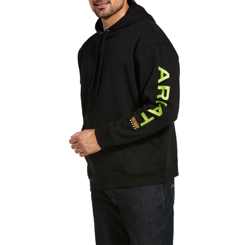 image of Men's Rebar Embroidered Sleeve Logo Hoodie- Black