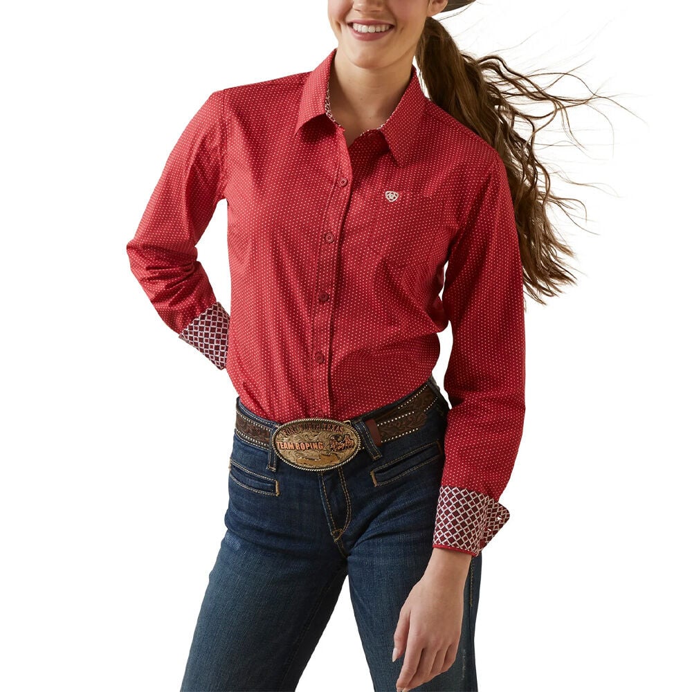 image of Women's Wrinkle Resist Kirby Stretch Shirt- Cardinal Dot