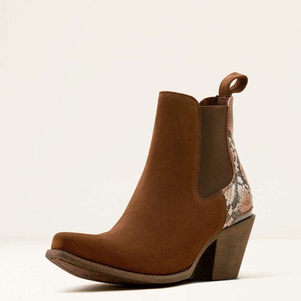 image of Women's Bradley Western Boot, Coffee Suede/Desert Snake Print