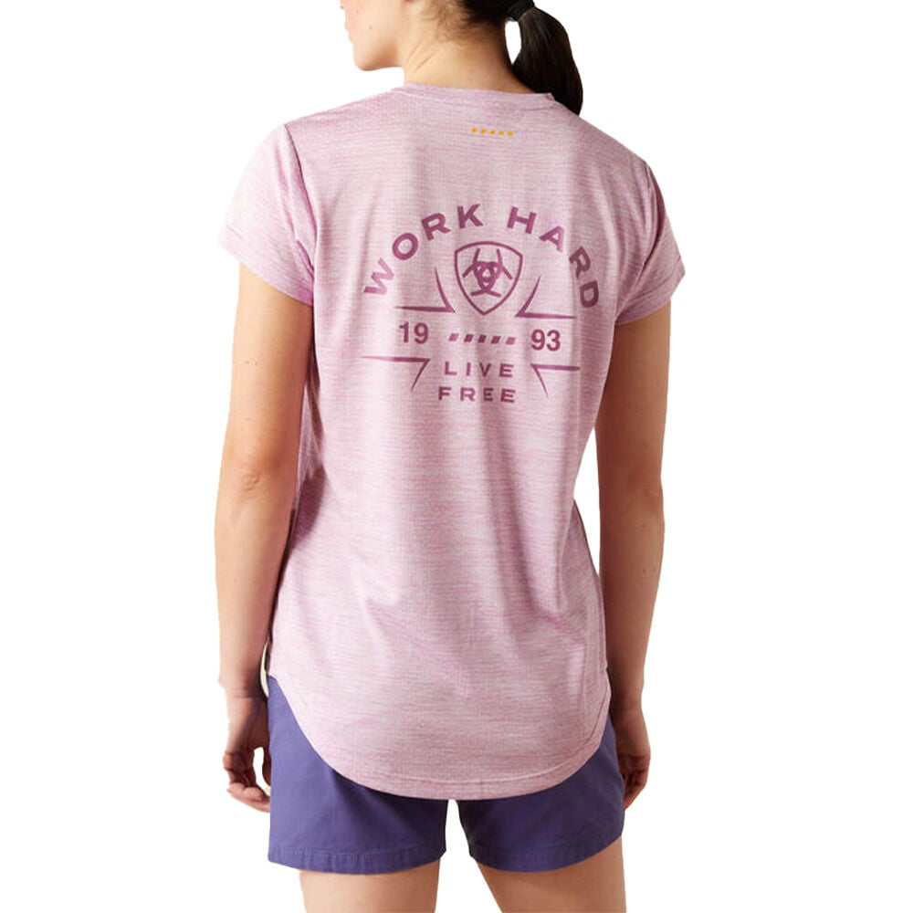 image of Women's Rebar Evolution Work Hard V-Neck T-Shirt- Purple