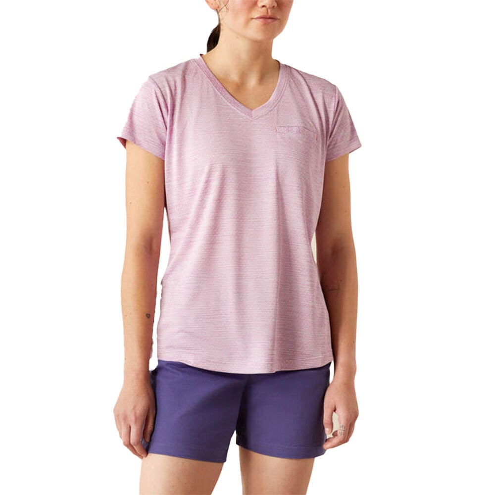 image of Women's Rebar Evolution Work Hard V-Neck T-Shirt- Aquatic