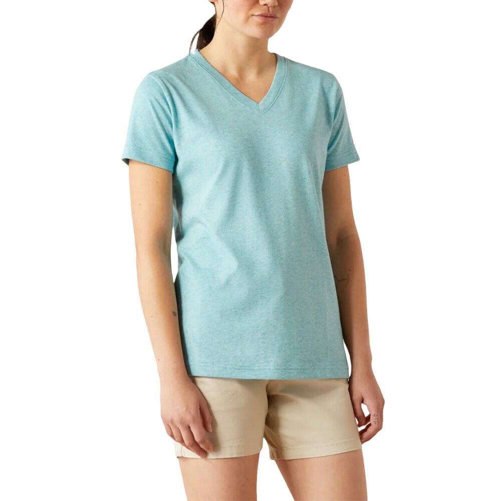 image of Women's Rebar Cotton Strong Standard V-Neck T-Shirt- Maui Blue Heather
