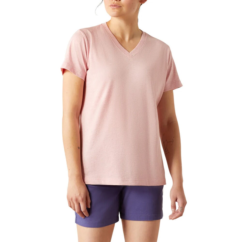 image of Women's Rebar Cotton Strong Standard V-Neck T-Shirt- Powder Pink Heather