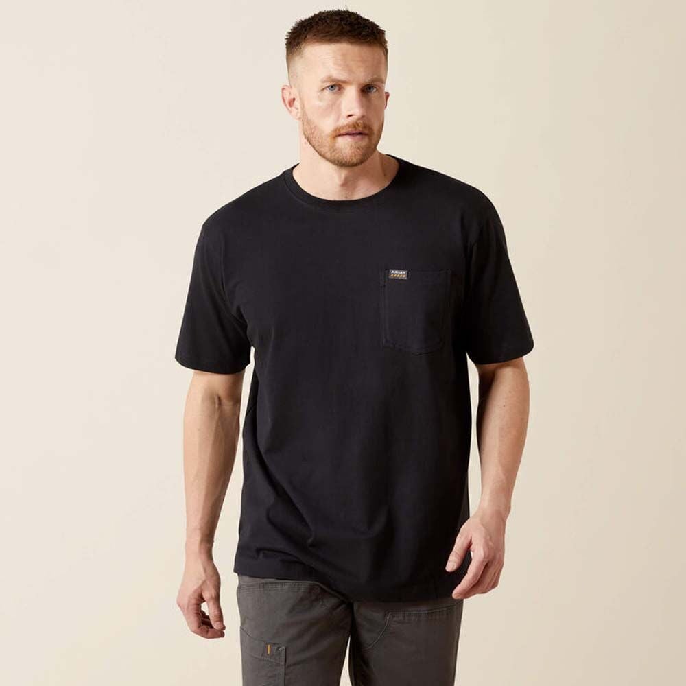 image of Men's Rebar Cotton Strong Standard Pocket Short Sleeve T-Shirt, Black