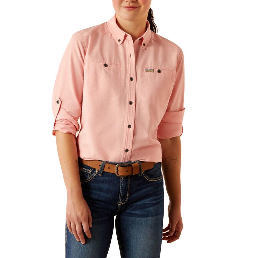 image of Women's Rebar Made Tough 360 Airflow DuraStretch Work Shirt- Quartz Pink
