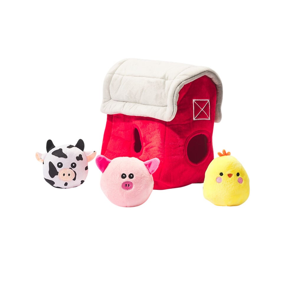 image of Barn & Farm Animals Hide & Seek Plush Dog Toy, 4 pc