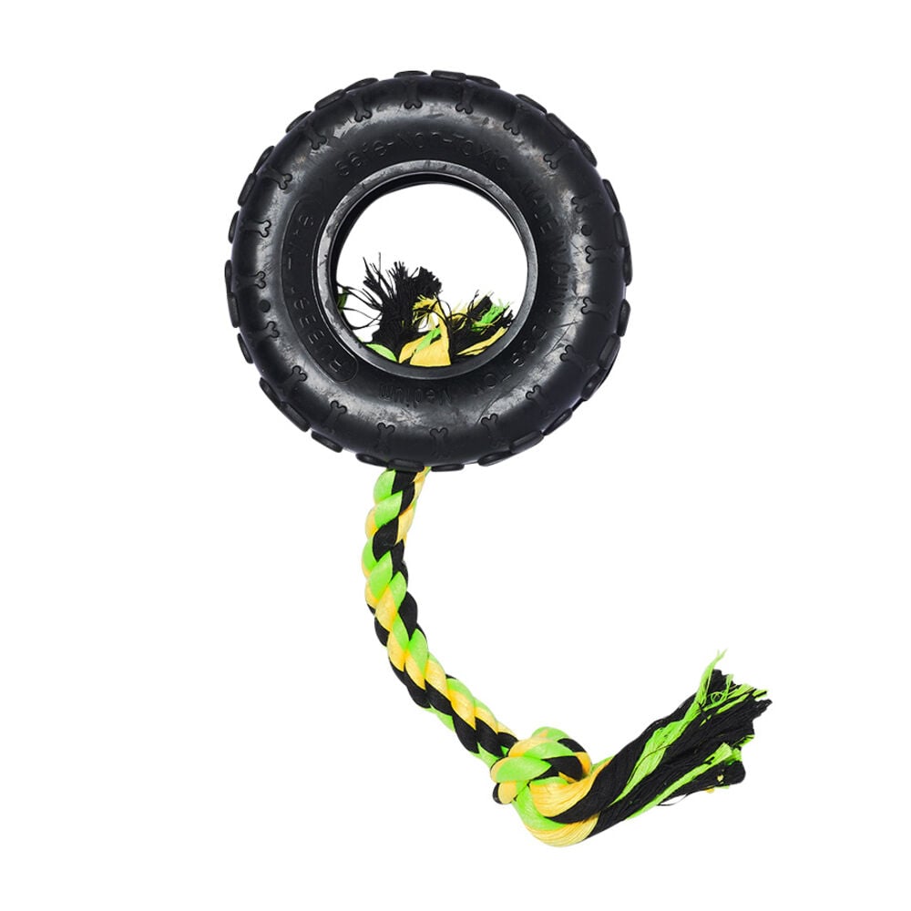 image of Tire With Rope Dog Toy, 18 in
