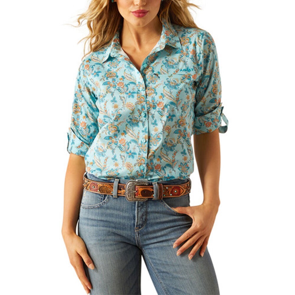 image of Women's VentTEK Stretch Shirt- Blue Paisley Floral