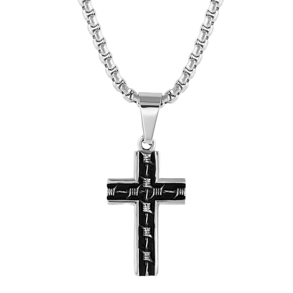 image of Men's Barbed Wire Cross Necklace