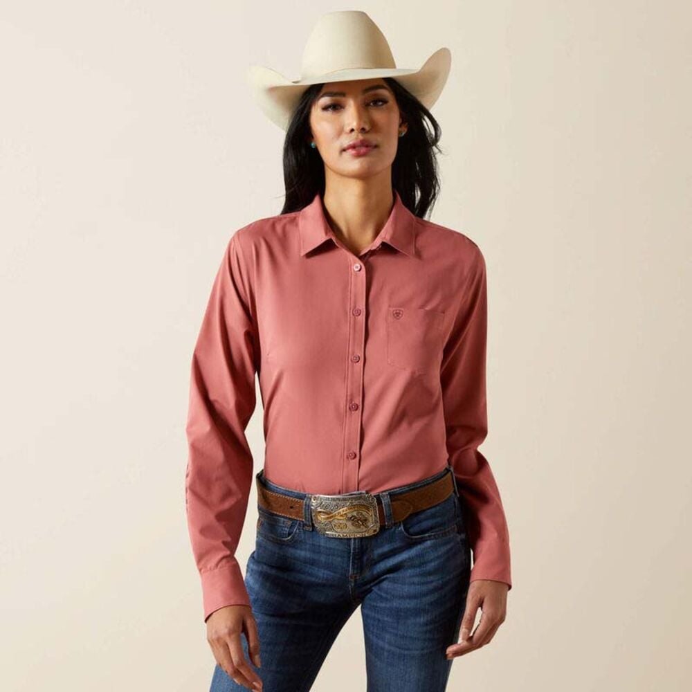 image of Women's Kirby Pro Team Long Sleeve Button Down Shirt, Mauvewood