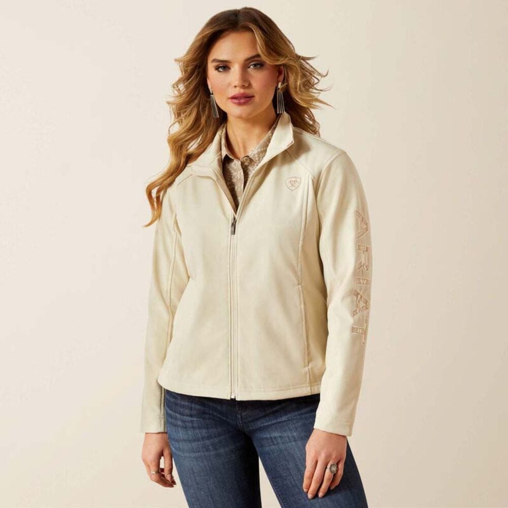 image of Women's Logo Softshell Jacket, Oyster Gray/Dune