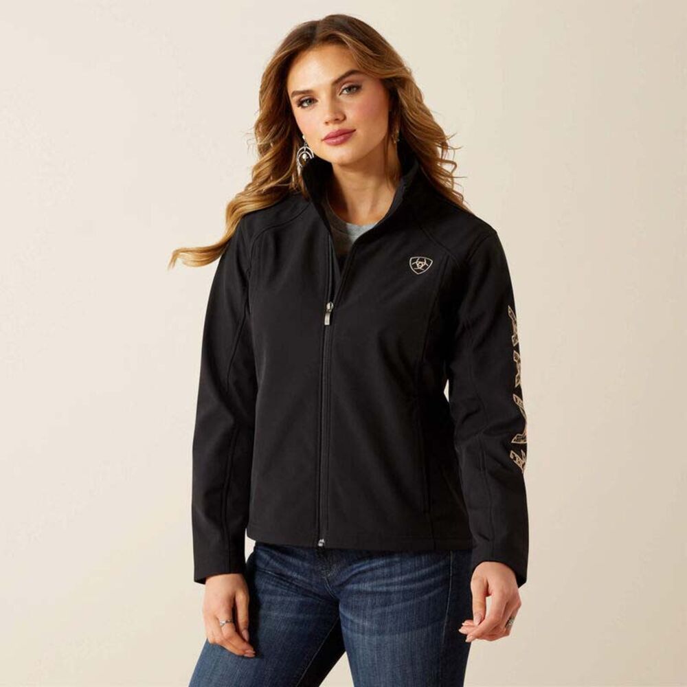 image of Women's Logo Softshell Jacket, Black/Soutwest Minimal Print