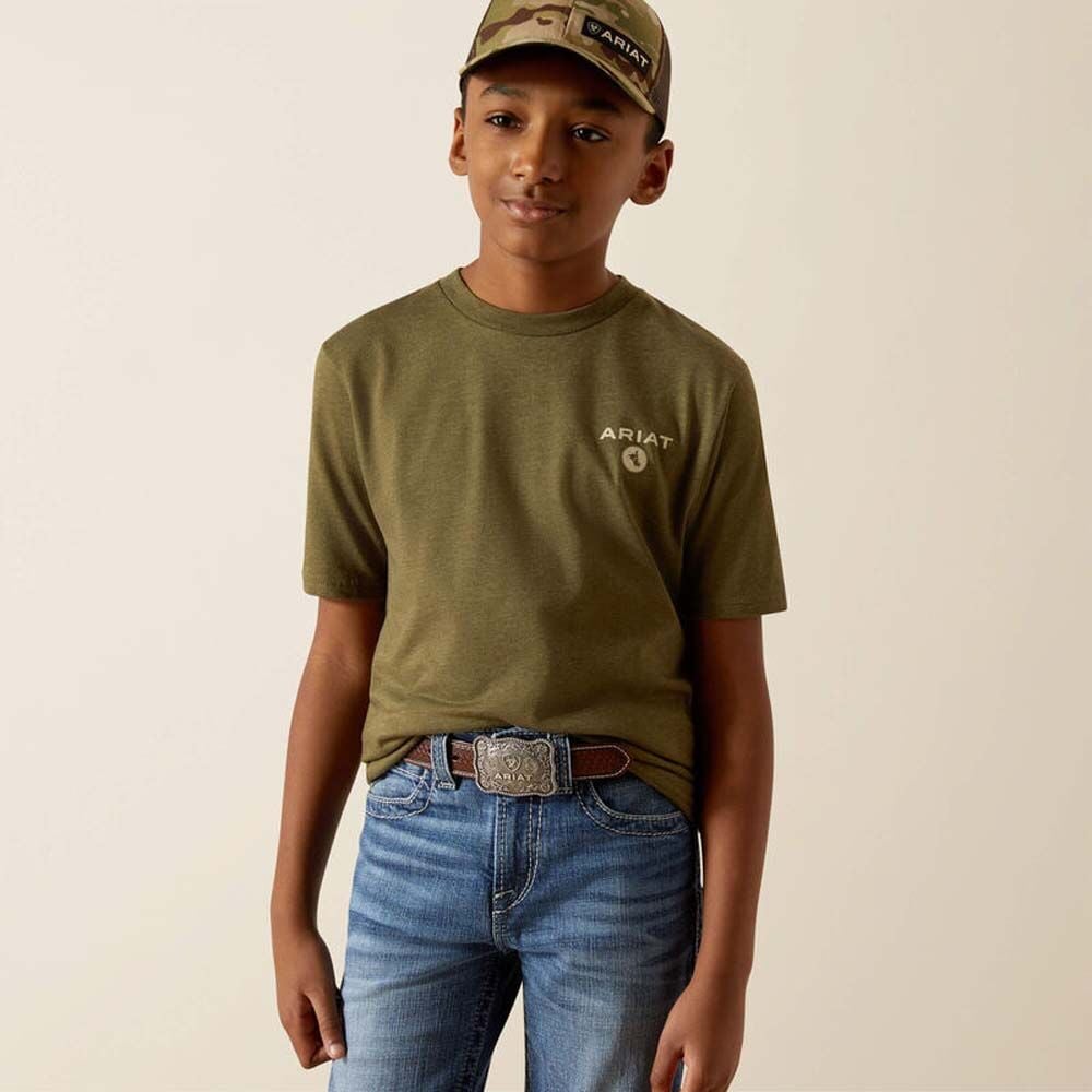 image of Boys' Graphic Short Sleeve Shirt, Military Heather