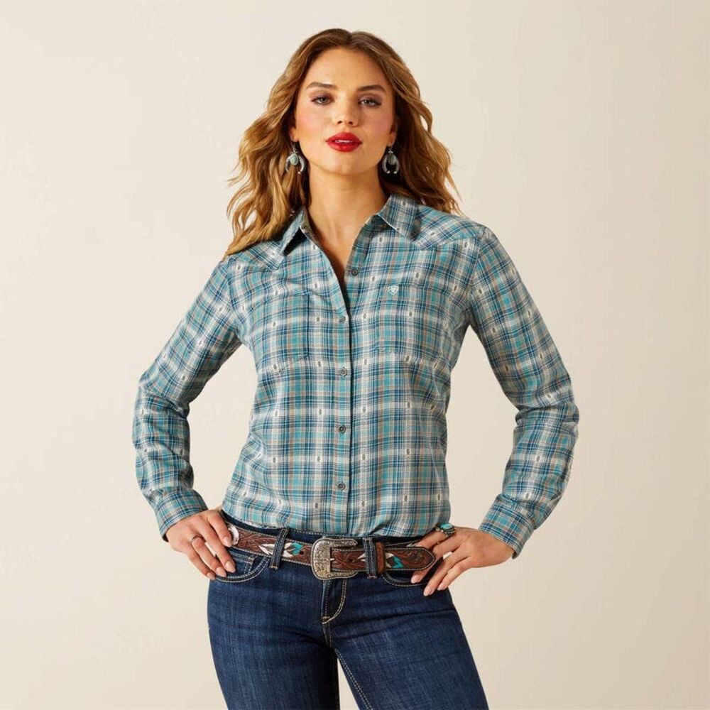 image of Women's Billie Jean Button Down Long Sleeve Shirt, Aquamarine