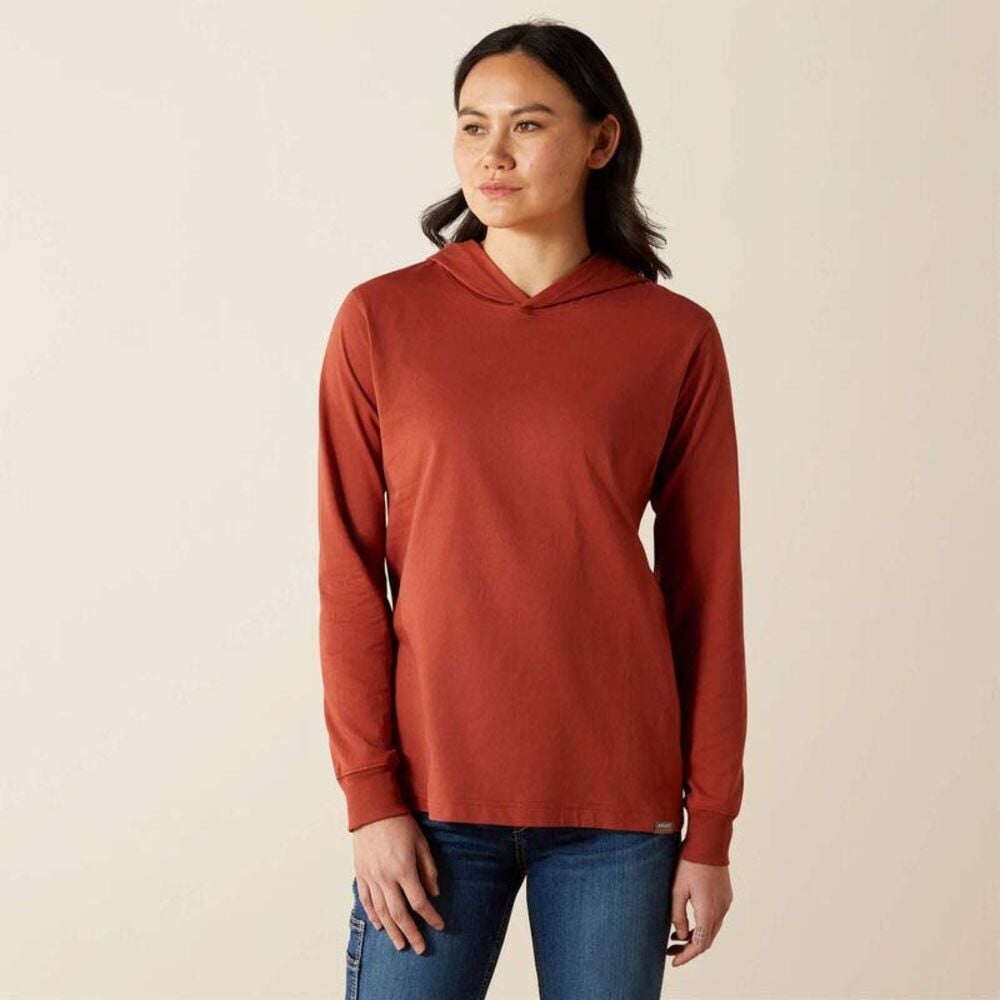 image of Women's Rebar Cotton Strong Hooded T-Shirt, Barn Red