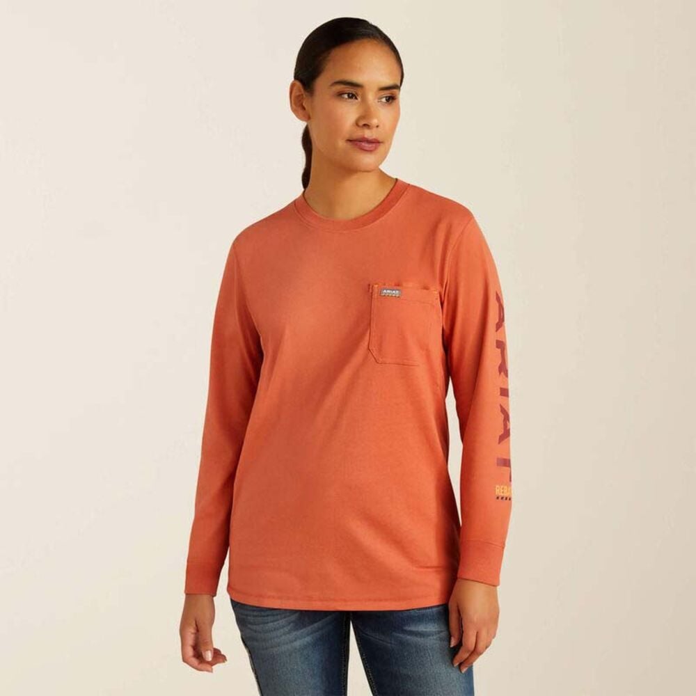 image of Women's Rebar Workman Logo T-Shirt, Aragon/Barn Red