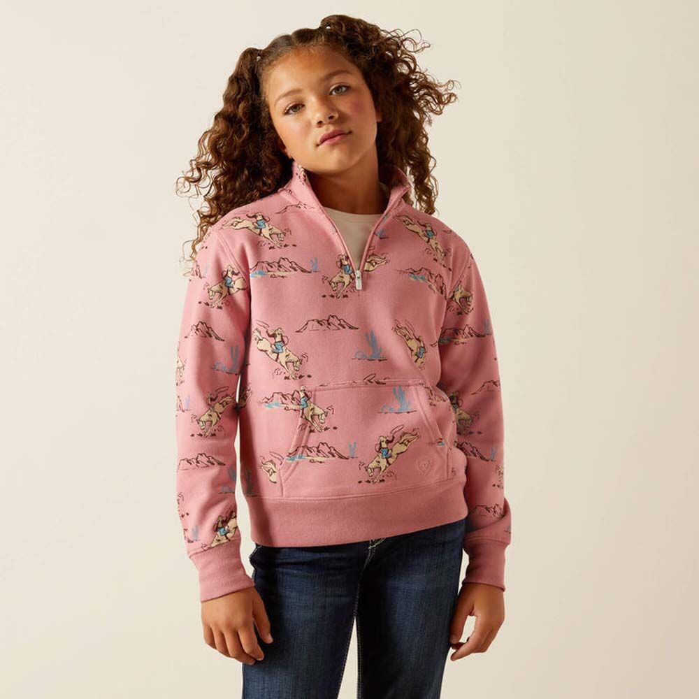 image of Girls' 1/4 Zip Sweatshirt, Bronc Toile