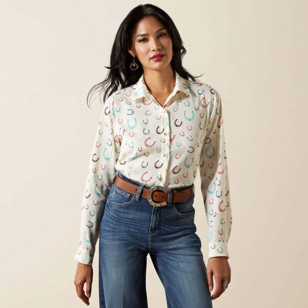 image of Women's Homestyle Snap Button Long Sleeve Shirt, Western Luck
