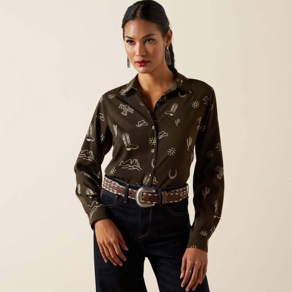 image of Women's Homestyle Snap Button Long Sleeve Shirt, Layla Print