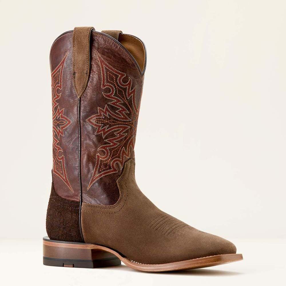 image of Men's Circuit Gritty Wide Square Toe Cowboy Boot, Ranch Brown Suede
