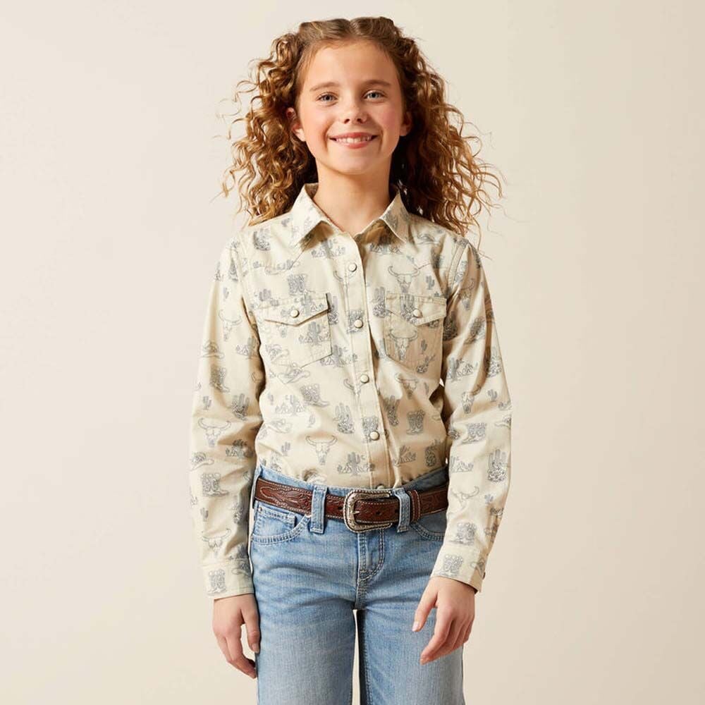 image of Girls' Snap Button Long Sleeve Mila Shirt, Deserted Print