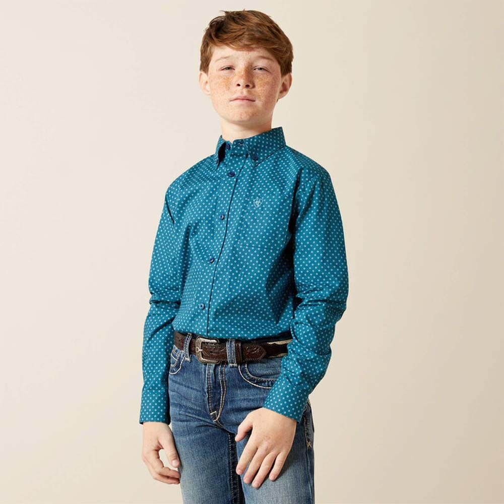 image of Boys' Button Down Long Sleeve Tyce Classic Fit Shirt, Dark Teal