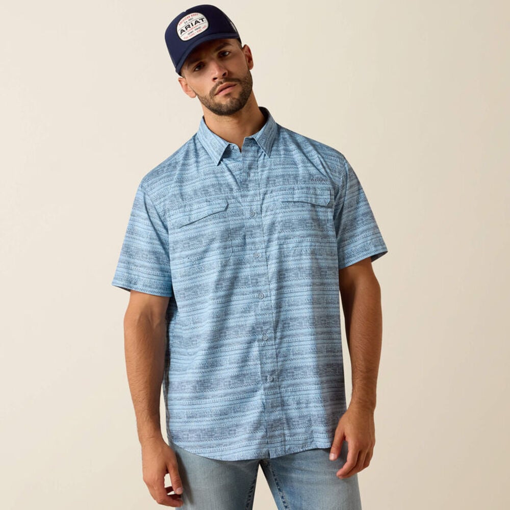 image of Men's VentTEK Outbound Classic Fit Button Down Short Sleeve Shirt, Blissful Blue