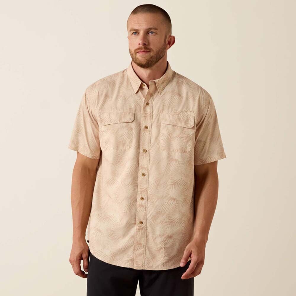 image of Men's Printed VentTEK Outbound Classic Fit Short Sleeve Button Down Shirt, Crème Brulee Cream