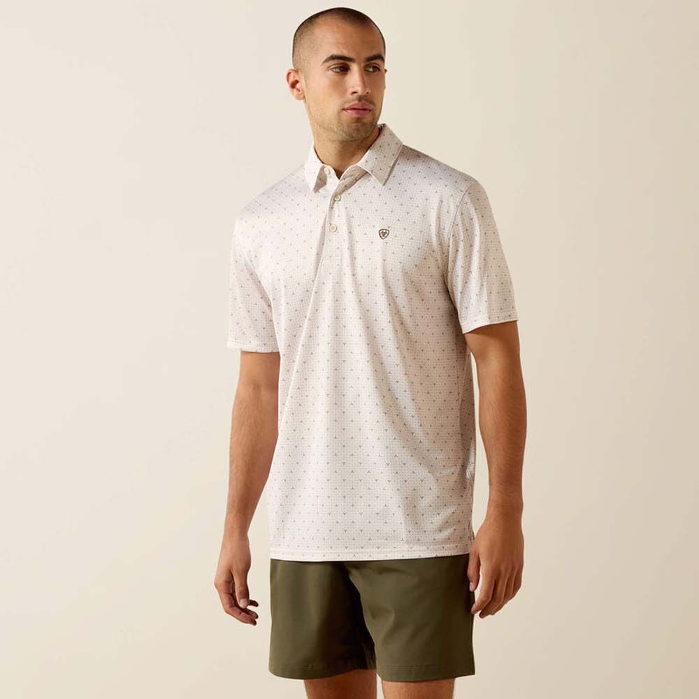image of Men's All Over Print Classic Fit Polo, Moonbeam Steer Print