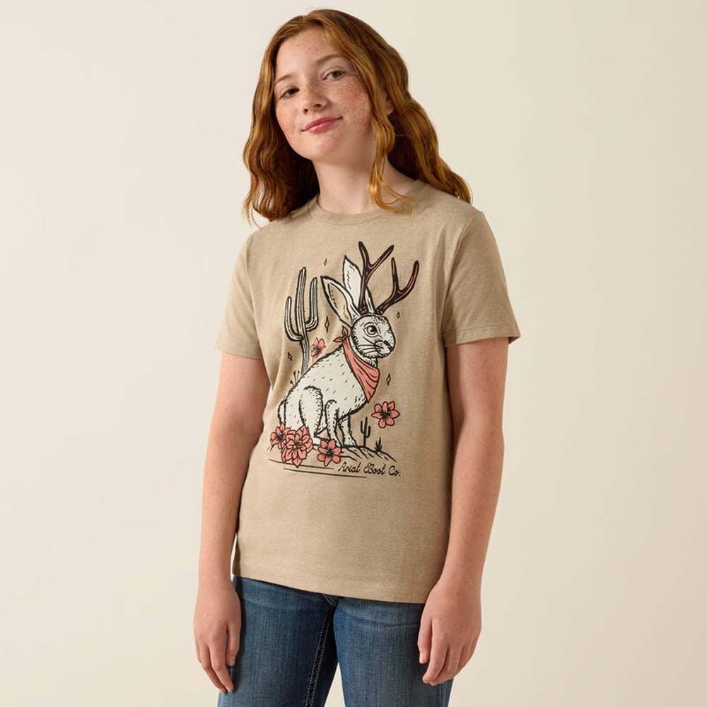 image of Girls' Graphic Short Sleeve Shirt, Oatmeal Heather