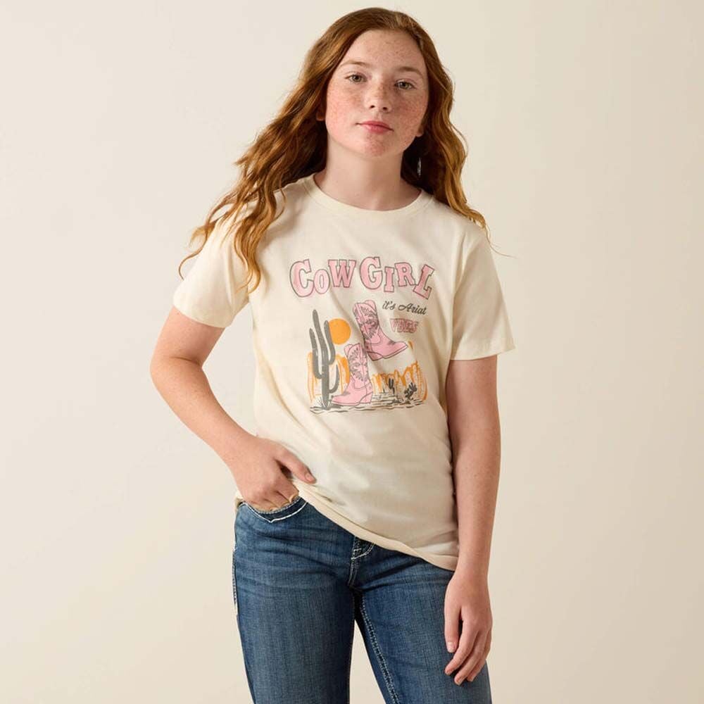image of Girls' Graphic Short Sleeve Shirt, Natural
