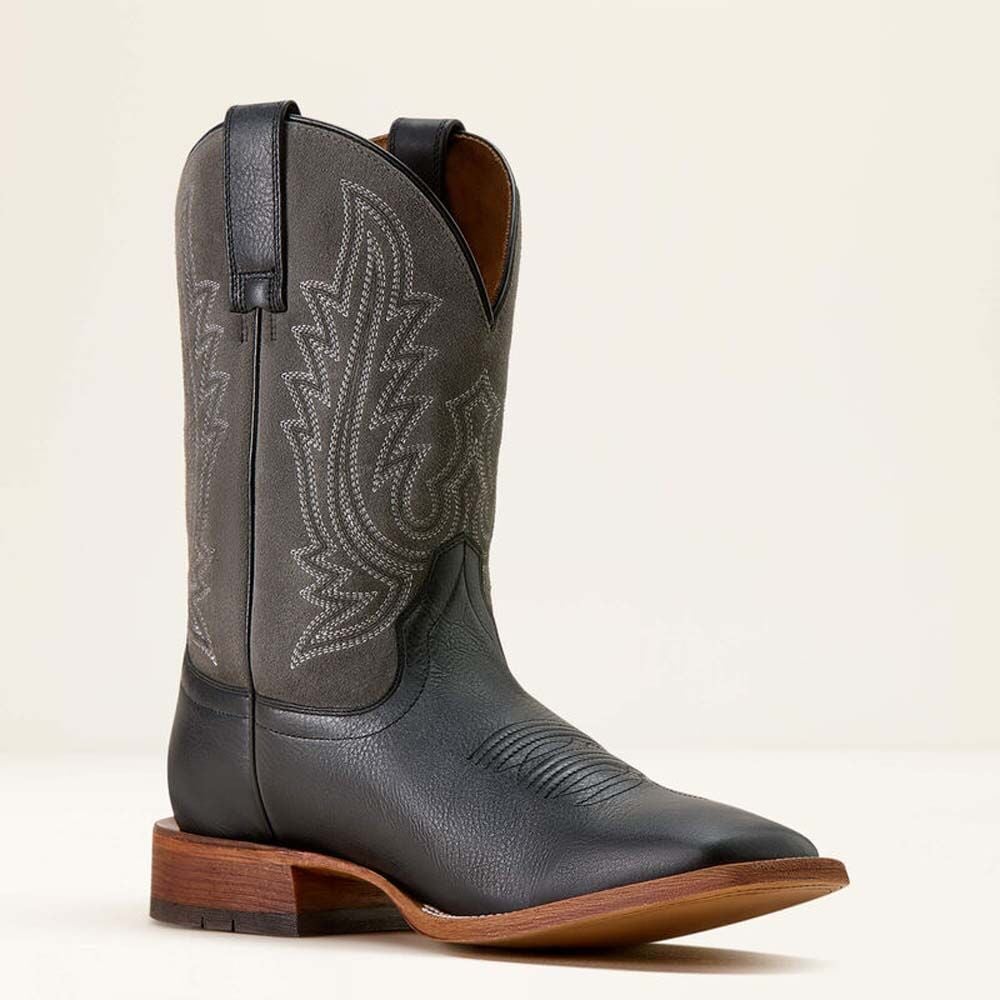 image of Men's County Roads Wide Square Toe Cowboy Boot, Nighthade Black/Gunmetal Gray Suede