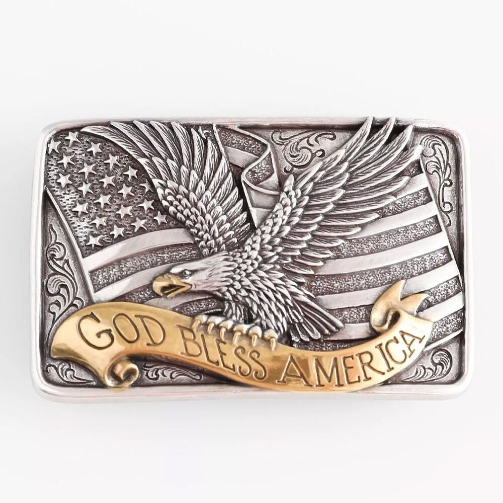 image of Men's Rectangle God Bless America Belt Buckle