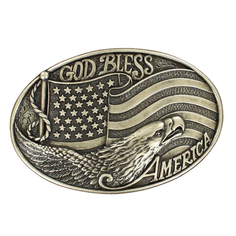 image of Men's Oval God Bless America Belt Buckle