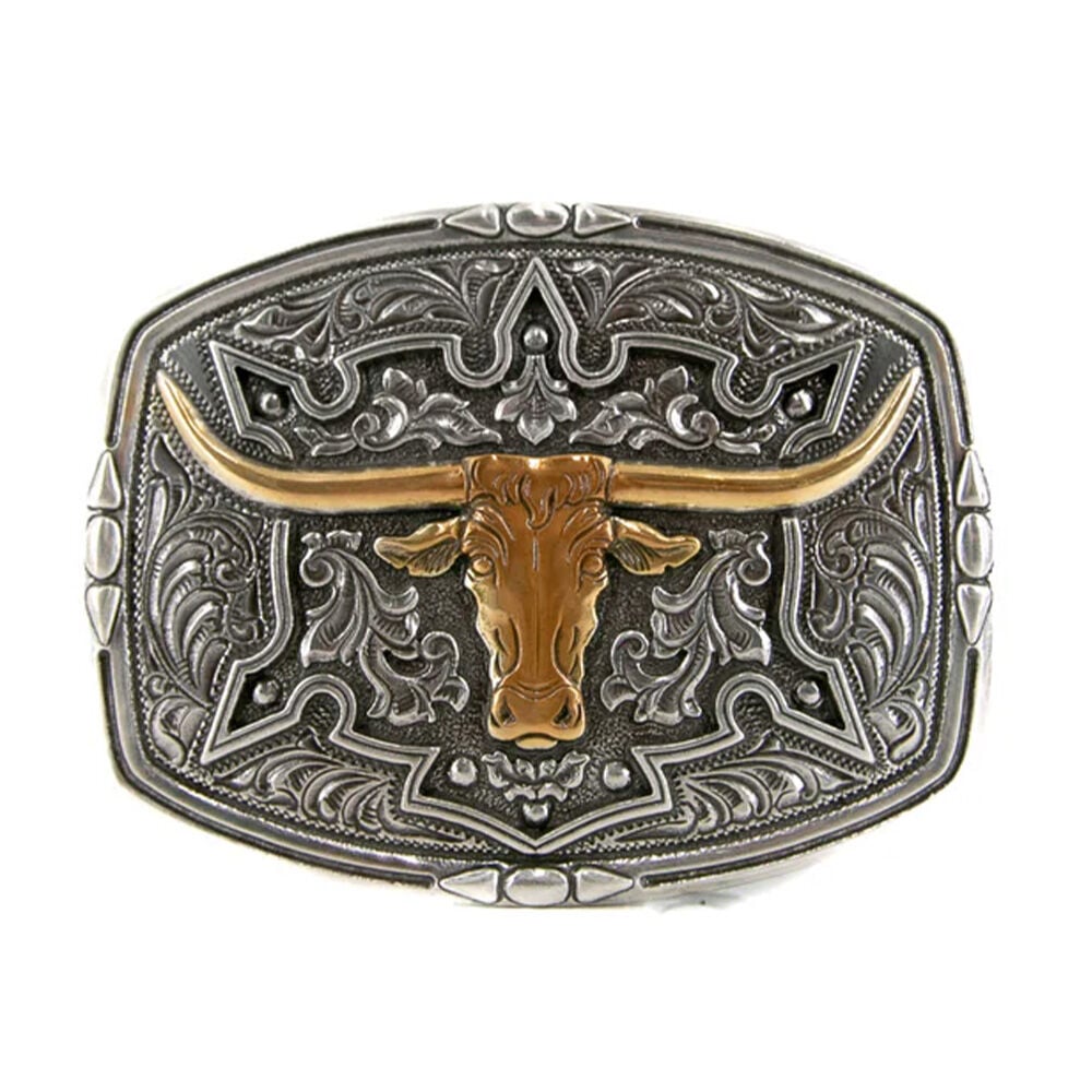 image of Men's Rectangle Tribal Longhorn Belt Buckle