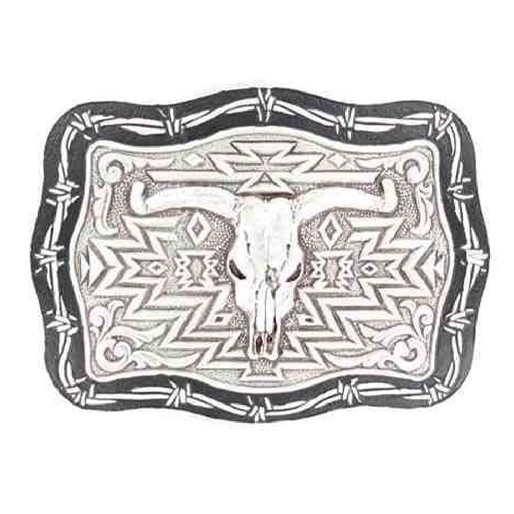 image of Men's Rectangle Barbwire Skull Belt Buckle