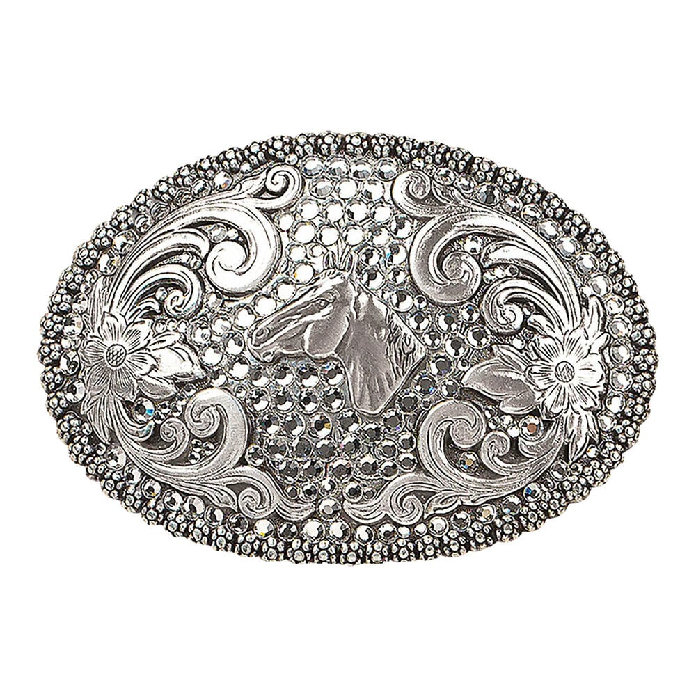 image of Women's Oval Crystal Horse Belt Buckle
