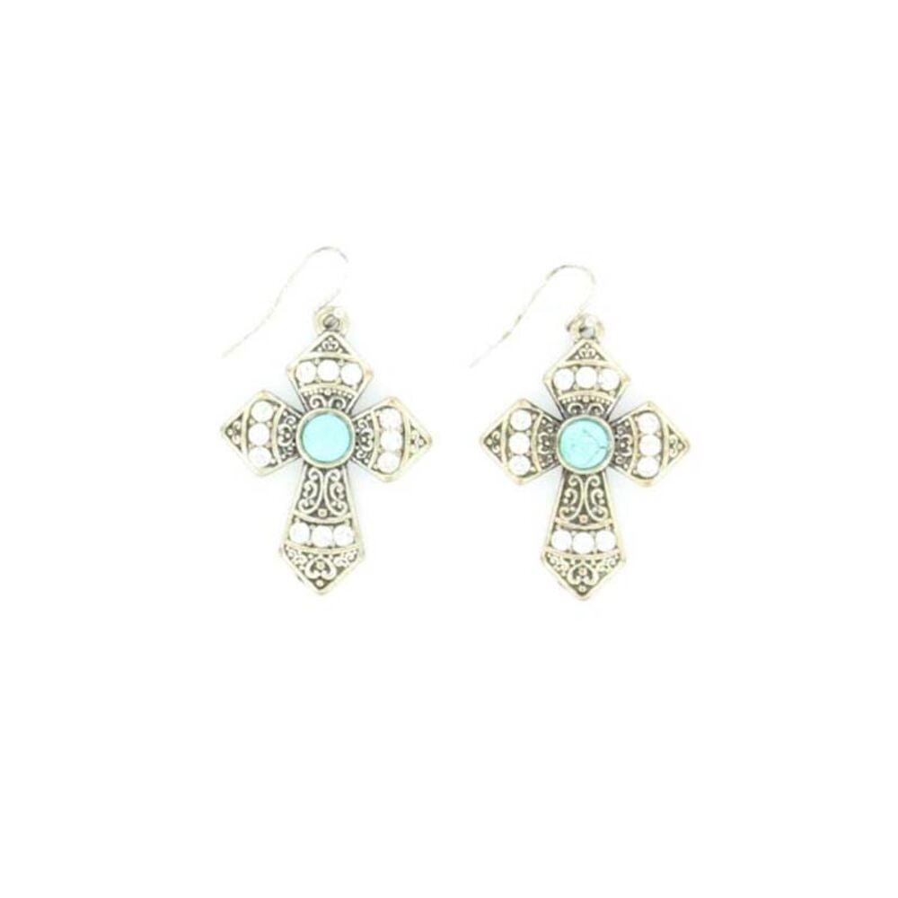 image of Cross with Turquoise Stone Earrings
