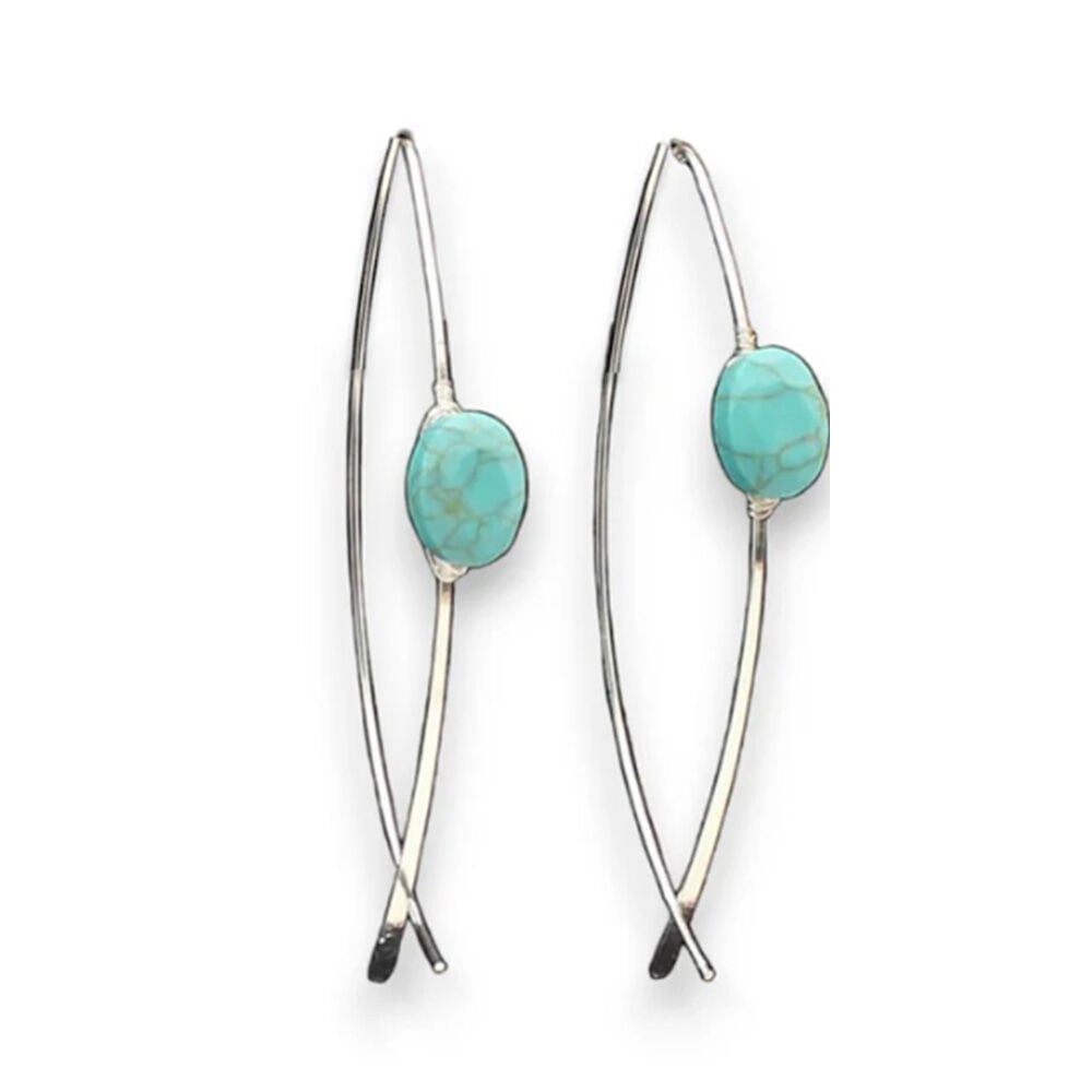 image of Silver Thread Turquiose Stone Earrings