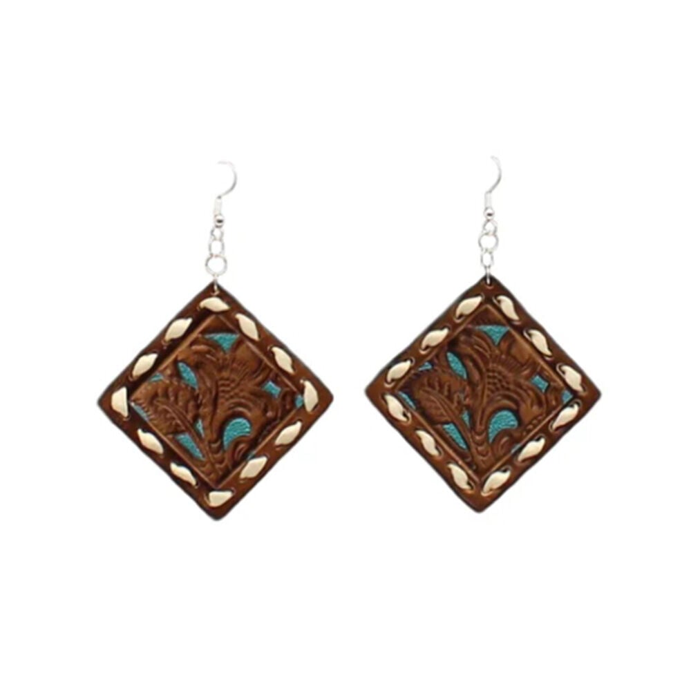 image of Pierced Leather with Turquoise inlay Earrings