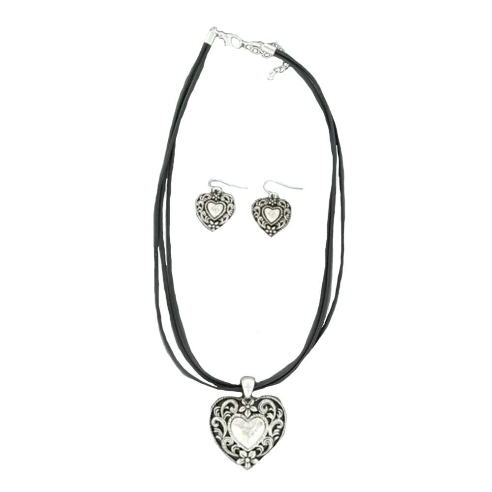 image of Leather Cord Heart Jewelry Set