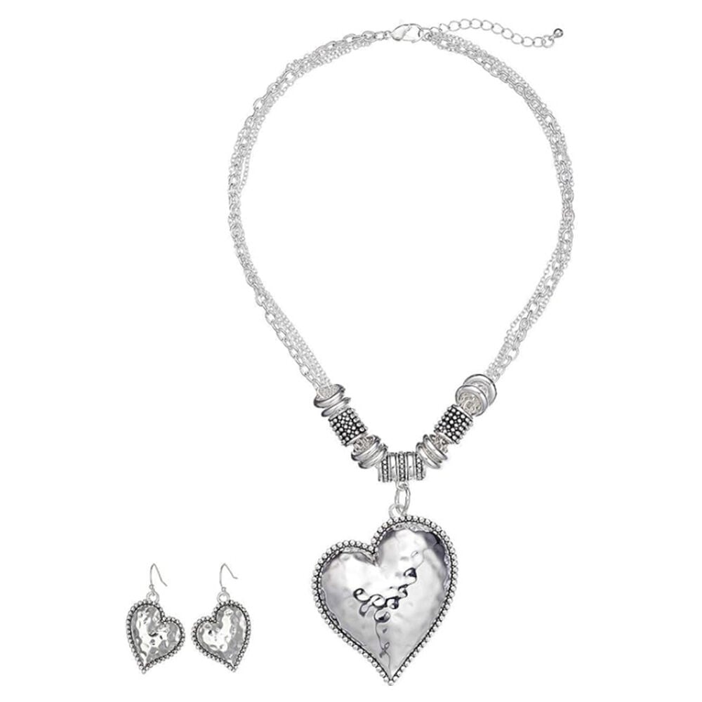 image of Hammered Heart Pendant Jewelry Set