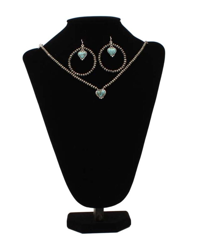 image of Turquoise Heart Beaded Chain Jewelry Set
