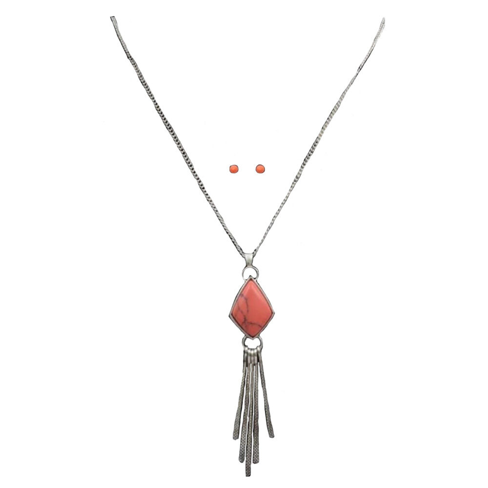 image of Coral Stone Silver Jewelry Set