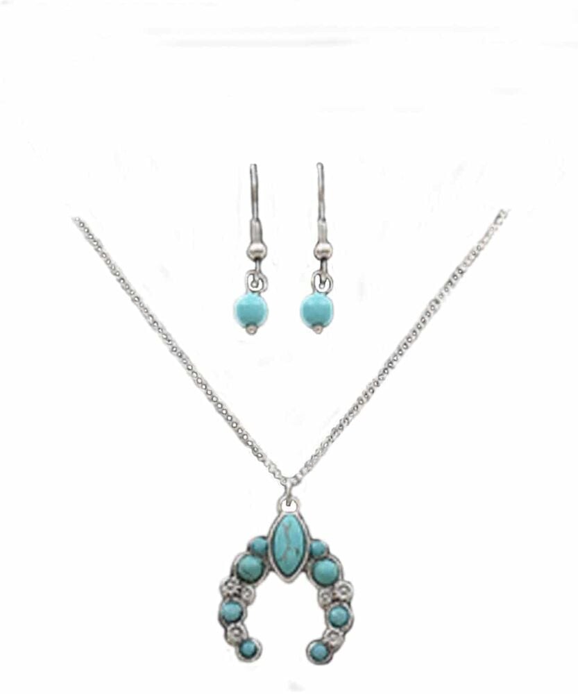 image of Turquoise Squash Blossom Silver Jewelry Set