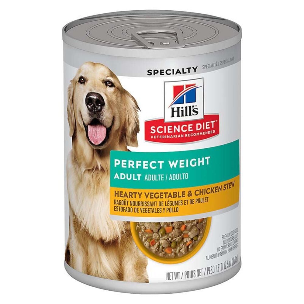 image of Hill's Science Diet Wet Adult Dog Food- Perfect Weight, Chicken and Vegetable Entrée, 12.8 oz