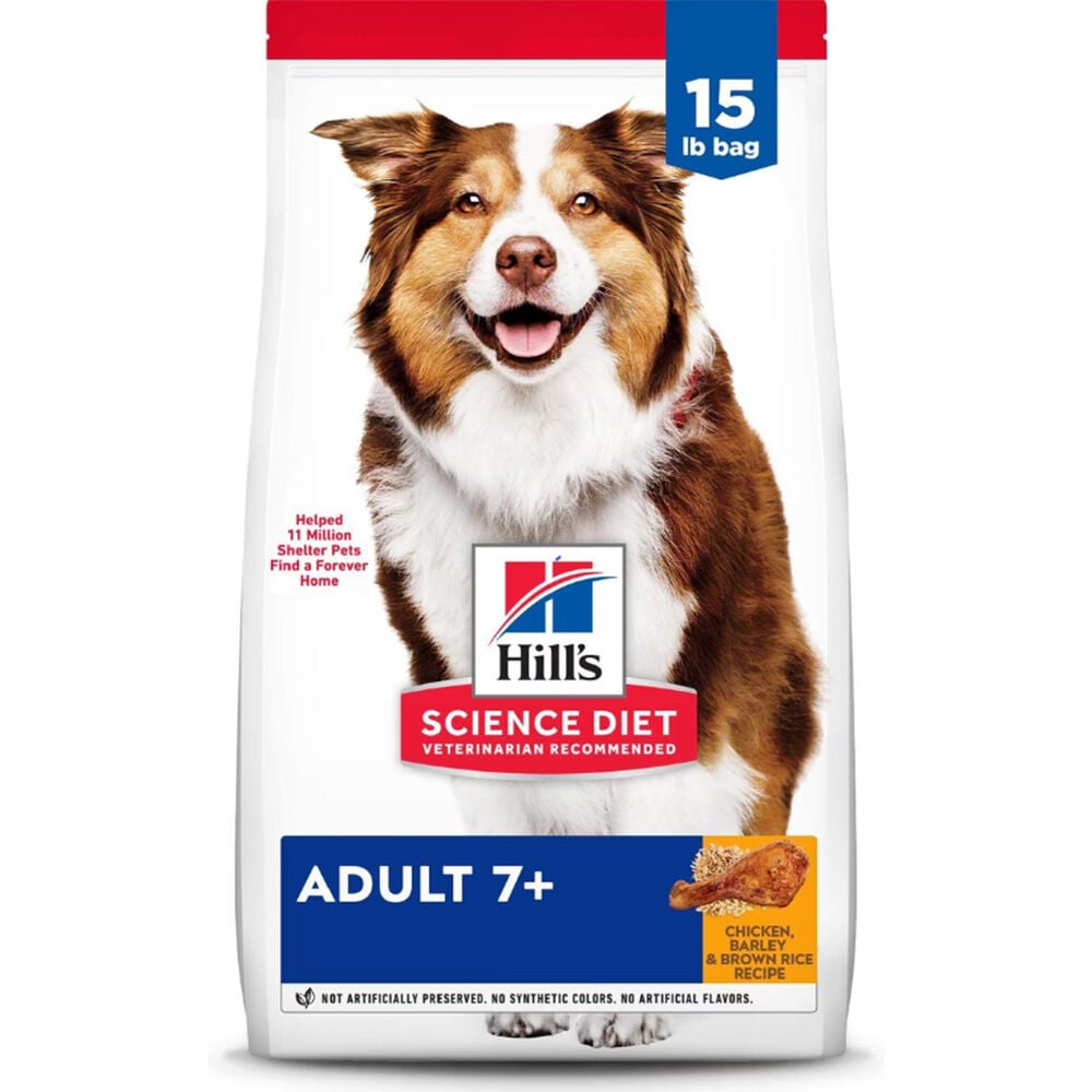 image of Dry 7+ Adult Dog Food, Chicken, Barley and Rice, 15 lb