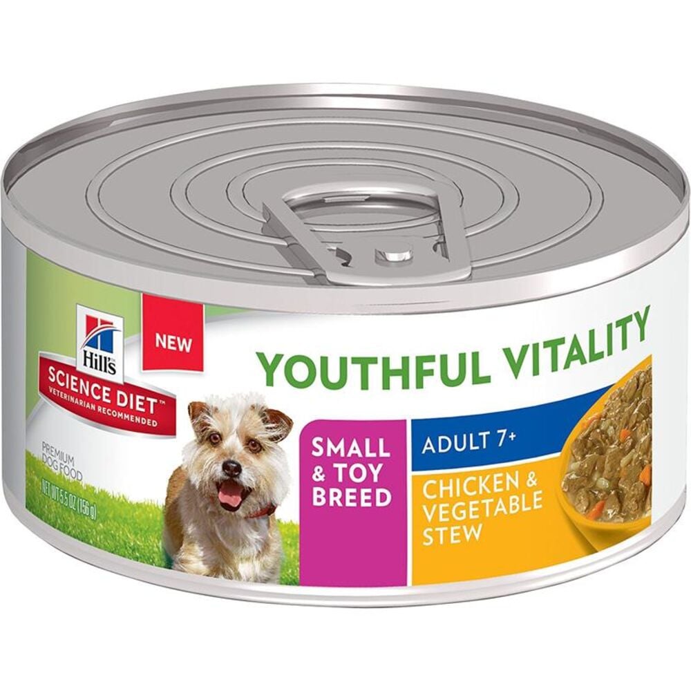 image of Hill's Science Diet Wet 7+ Dog Food- Small and Toy Breed, Youthful Vitality, Chicken and Vegetable Stew, 5.5 oz